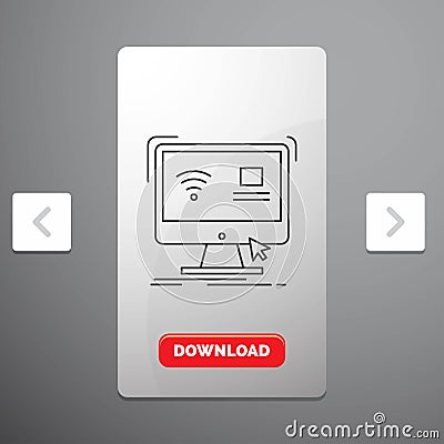 Control, computer, monitor, remote, smart Line Icon in Carousal Pagination Slider Design & Red Download Button Vector Illustration