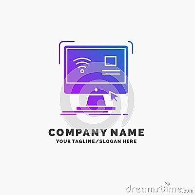 Control, computer, monitor, remote, smart Purple Business Logo Template. Place for Tagline Vector Illustration