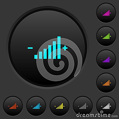 Control element dark push buttons with color icons Stock Photo