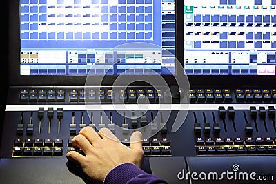 Control of equalizer stand with buttons and levers Stock Photo