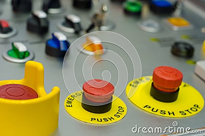 Control panel with buttons, key and switch Stock Photo