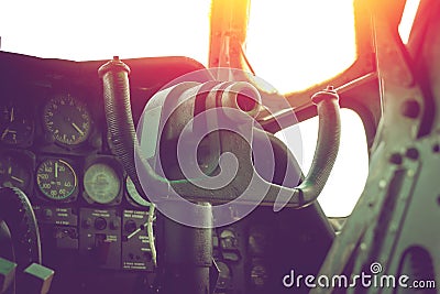 Control panel in cockpit of old military airplane Editorial Stock Photo