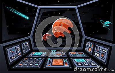 Control panel dashboard in the interior of the spaceship Vector Illustration