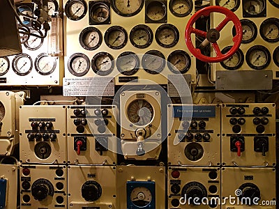 Control panel on an old military submarine Editorial Stock Photo