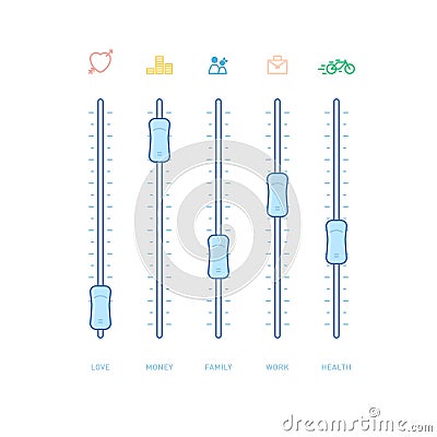 Control panel with sliders. Analog sound mixer or console. Remote control of the balance of life. Line design. Vector illustration Cartoon Illustration