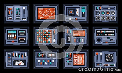Control panels from space ship or science station Vector Illustration