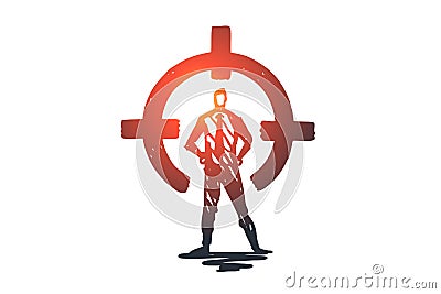 Control, rear sight, aim, target, circle concept. Hand drawn isolated vector. Vector Illustration