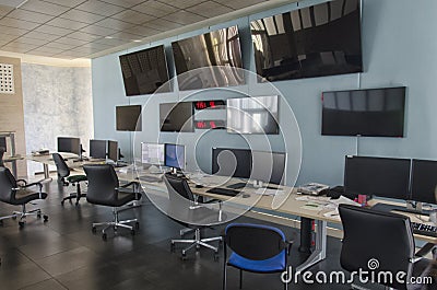 The control room of the Virgo interferometer Editorial Stock Photo