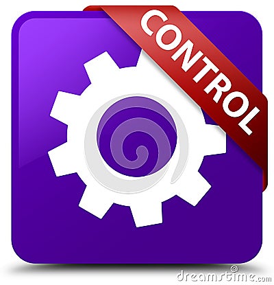 Control (settings icon) purple square button red ribbon in corner Cartoon Illustration