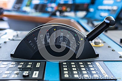 Control stick of a merchant ship in full ahead mode. Stock Photo