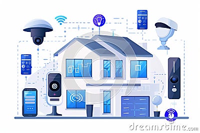 Control systems in urban monitoring deter unauthorized access, preventing security breaches with camcorder oversight and extensive Cartoon Illustration