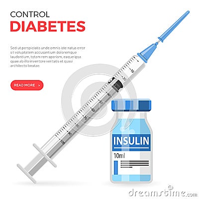 Diabetes Insulin Syringe and Vial Vector Illustration