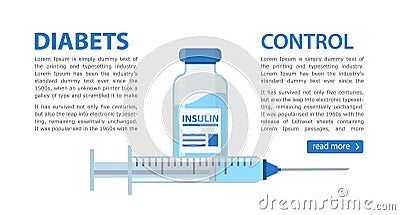 Control your Diabetes flyer concept. Insulin Bottle and Syringe Vector Illustration
