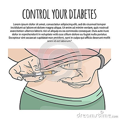 CONTROL YOUR DIABETES Injection In Stomach Vector Illustration Stock Photo