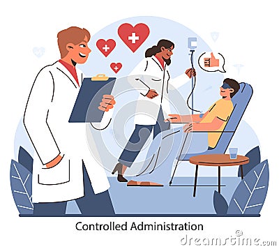 Controlled Administration of Ketamine Therapy. Flat vector illustration. Vector Illustration