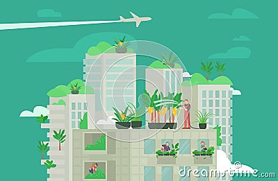 Controlled-environment smart agriculture. Vertically growing crops. Vector illustration. Vector Illustration