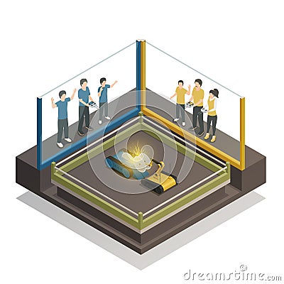 Controlled Robots Isometric Design Concept Vector Illustration