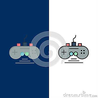 Controller, Game, Game Controller, Gamepad Icons. Flat and Line Filled Icon Set Vector Blue Background Vector Illustration