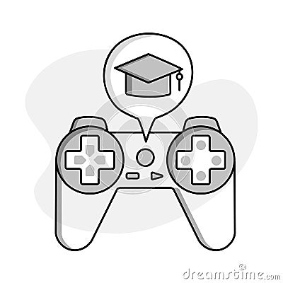 A controller icon with a tool tip with graduation hat to represent game based learning, the use of games to teach and engage Stock Photo