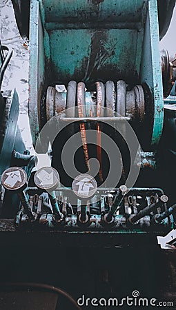 the controlling engine of a right hand heavy truck potrait Stock Photo