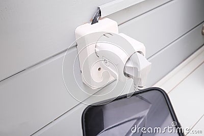 Controlling and switching wi fi internet smart socket by a smartphone, saving energy concept Stock Photo