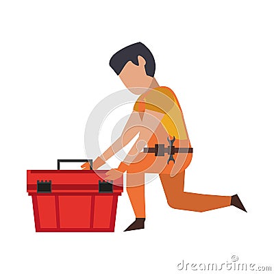 Contruction worker with tools avatar faceless Vector Illustration