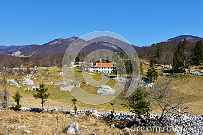 Contryside at the Trnovo forest plateau above Ajdovscina in Slovenia Stock Photo