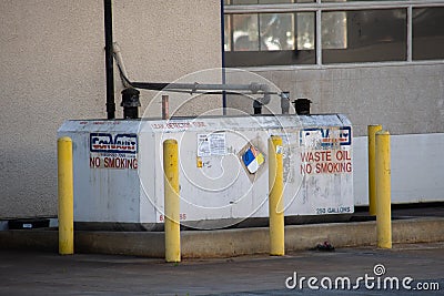 A ConVault waste oil container located at the vacant Sears Auto Center facility at at 1000 Northridge Fashion Ctr. Editorial Stock Photo