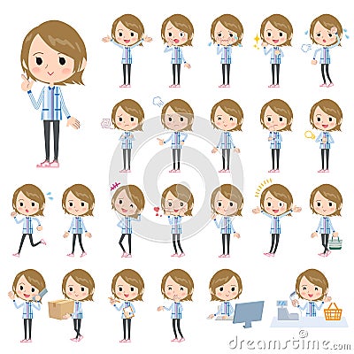 Convenience store blue uniforms women Vector Illustration