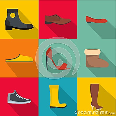 Convenient footwear icons set, flat style Vector Illustration