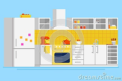 Convenient modern kitchen flat vector design illustration Vector Illustration