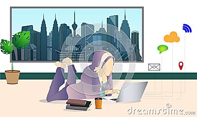 Convenient workplace for freelancer or workers remotely working from home Vector Illustration