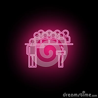 Conventions, meeting, peopleneon icon can be used to illustrate topics about SEO optimization, data analytics, website performace Stock Photo