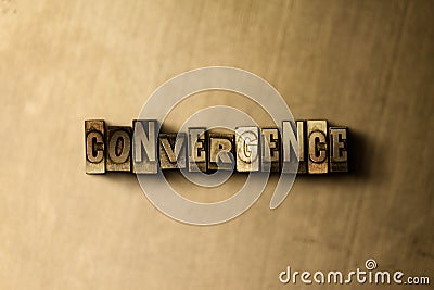 CONVERGENCE - close-up of grungy vintage typeset word on metal backdrop Cartoon Illustration