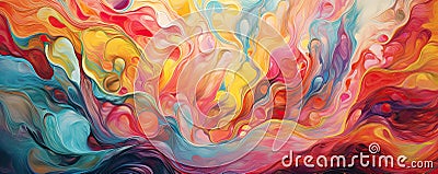 convergence of vibrant brushstrokes and abstract swirls, forming a dynamic and captivating abstract composition panorama Stock Photo