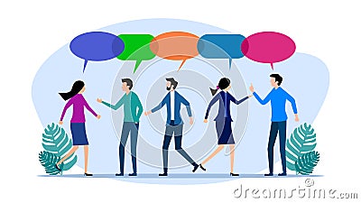 Conversation or brainstorming for ideas. Work meeting. Debating or team communication. Colleagues in business team discussing work Vector Illustration