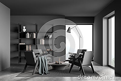 Conversation seating idea. One tone living room design in grey shades Stock Photo