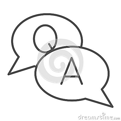 Conversation thin line icon. quesation and answer vector illustration isolated on white. Faq outline style design Vector Illustration