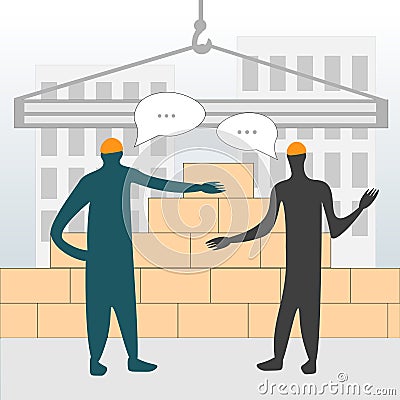 Conversation of workers on the construction site Vector Illustration