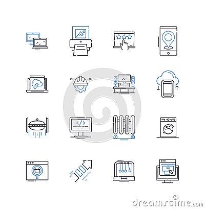 Conversational agents line icons collection. Chatbots, Virtual assistants, AI, NLP, Human-like, Conversational Vector Illustration
