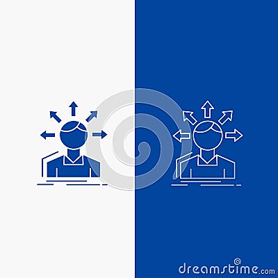 conversion difference, diversity, options, structure, user transition Line and Glyph web Button in Blue color Vertical Banner for Vector Illustration