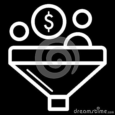 Conversion dollar vector icon. Black and white funnel and money illustration. Outline linear finance icon. Vector Illustration