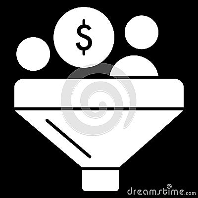 Conversion dollar vector icon. Black and white funnel and money illustration. Solid linear finance icon. Vector Illustration