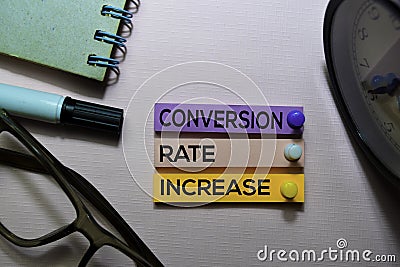 Conversion Rate Increase CRI text on sticky notes isolated on office desk Stock Photo