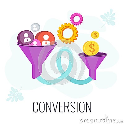 Conversion Rate optimization. Potential customer becoming an actual customer. Vector Illustration