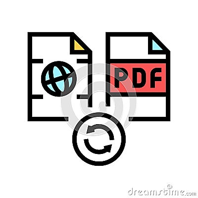 convert web site page to pdf file color icon vector illustration Cartoon Illustration