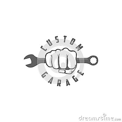 Vintage Retro Hand Hold Wrench for Car Auto Custom Garage Service Logo Design Vector Illustration