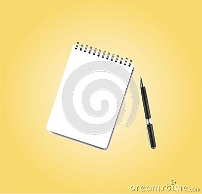 Top view of notebook with pen illustration Cartoon Illustration