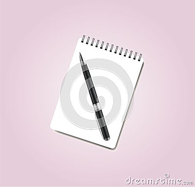 Top view of notebook with pen illustration Cartoon Illustration
