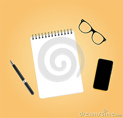 Top view of notebook with pen illustration Cartoon Illustration